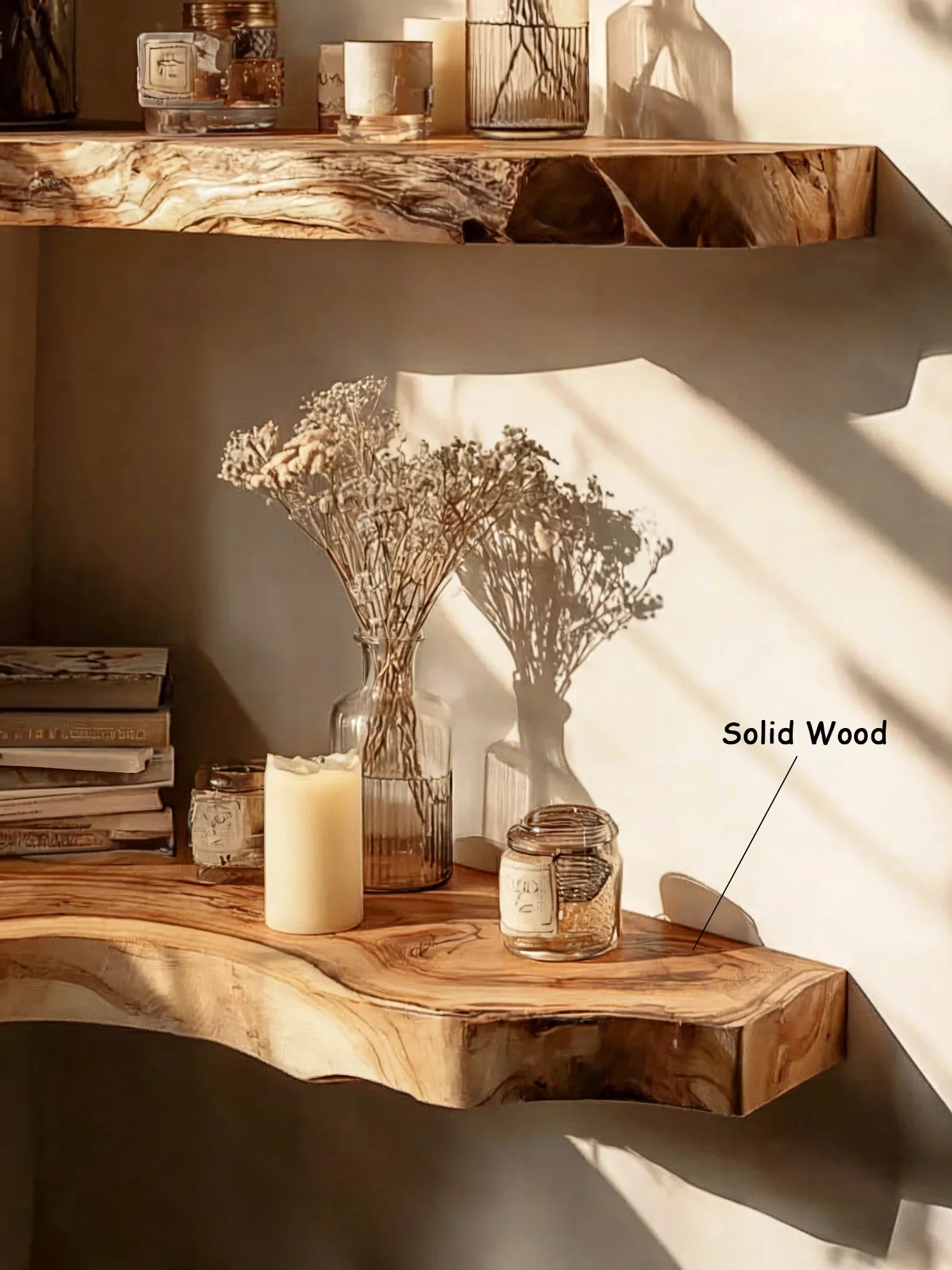 Handmade Christmas Floating Shelf – Live Edge Wooden Bookshelf & Décor Gift