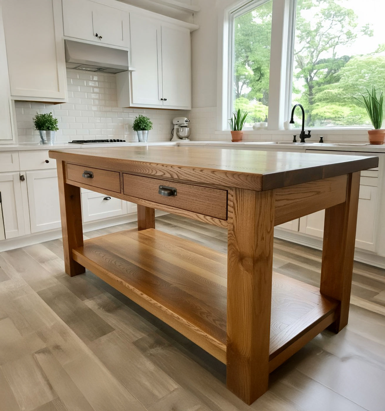 Rustic Reclaimed Wood Kitchen Island with Storage – Farmhouse Counter Table