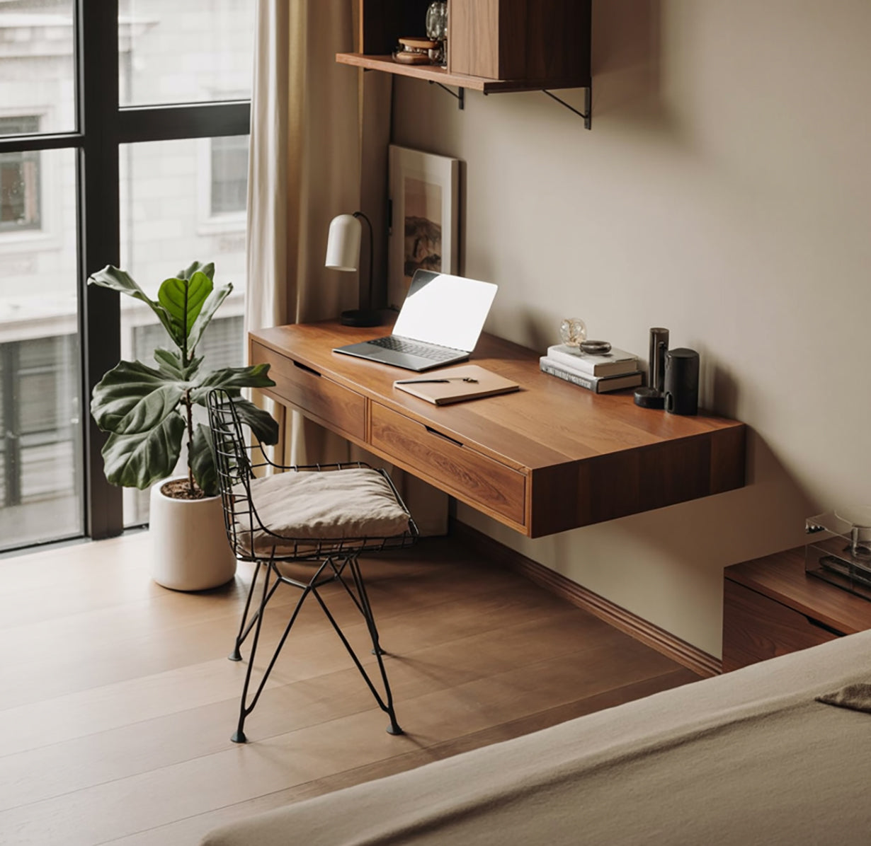 Modern Floating Wall Desk with Drawers ā Minimalist Solid Wood Home Office Desk