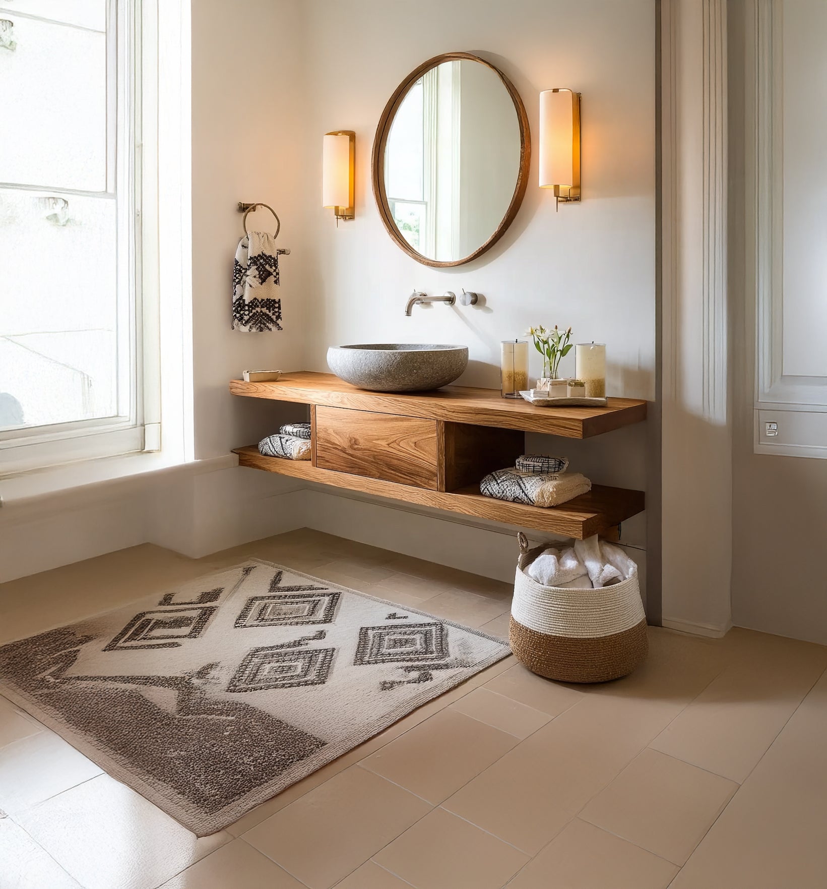 Floating Solid Wood Bathroom Vanity – Modern Minimalist Bathroom Furniture