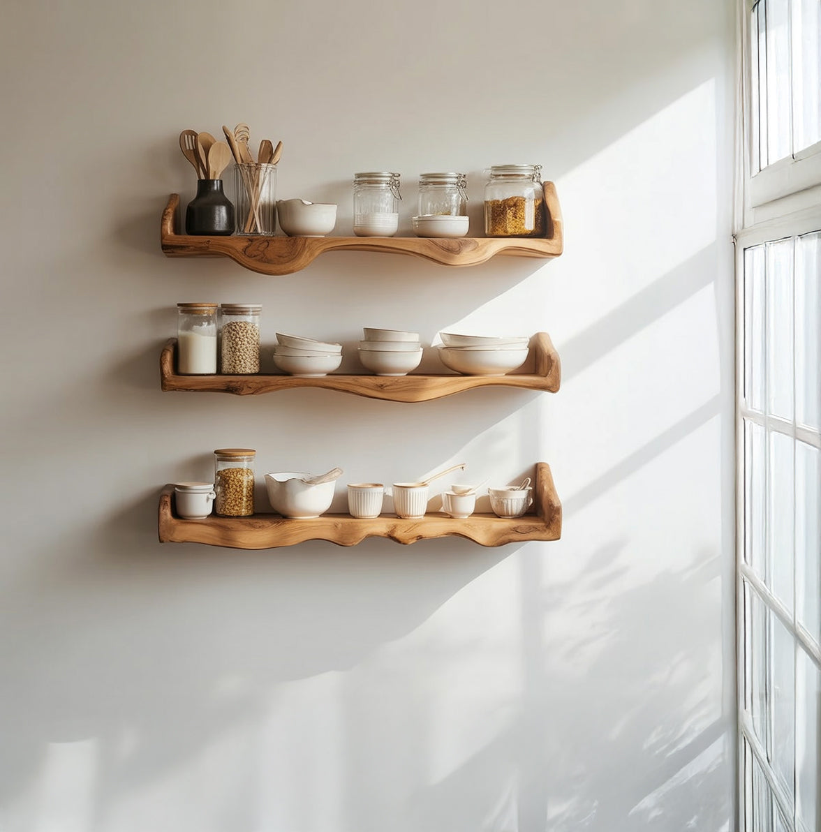 Rustic Floating Wall Shelf with Live Edge for Bathroom & Living Decor