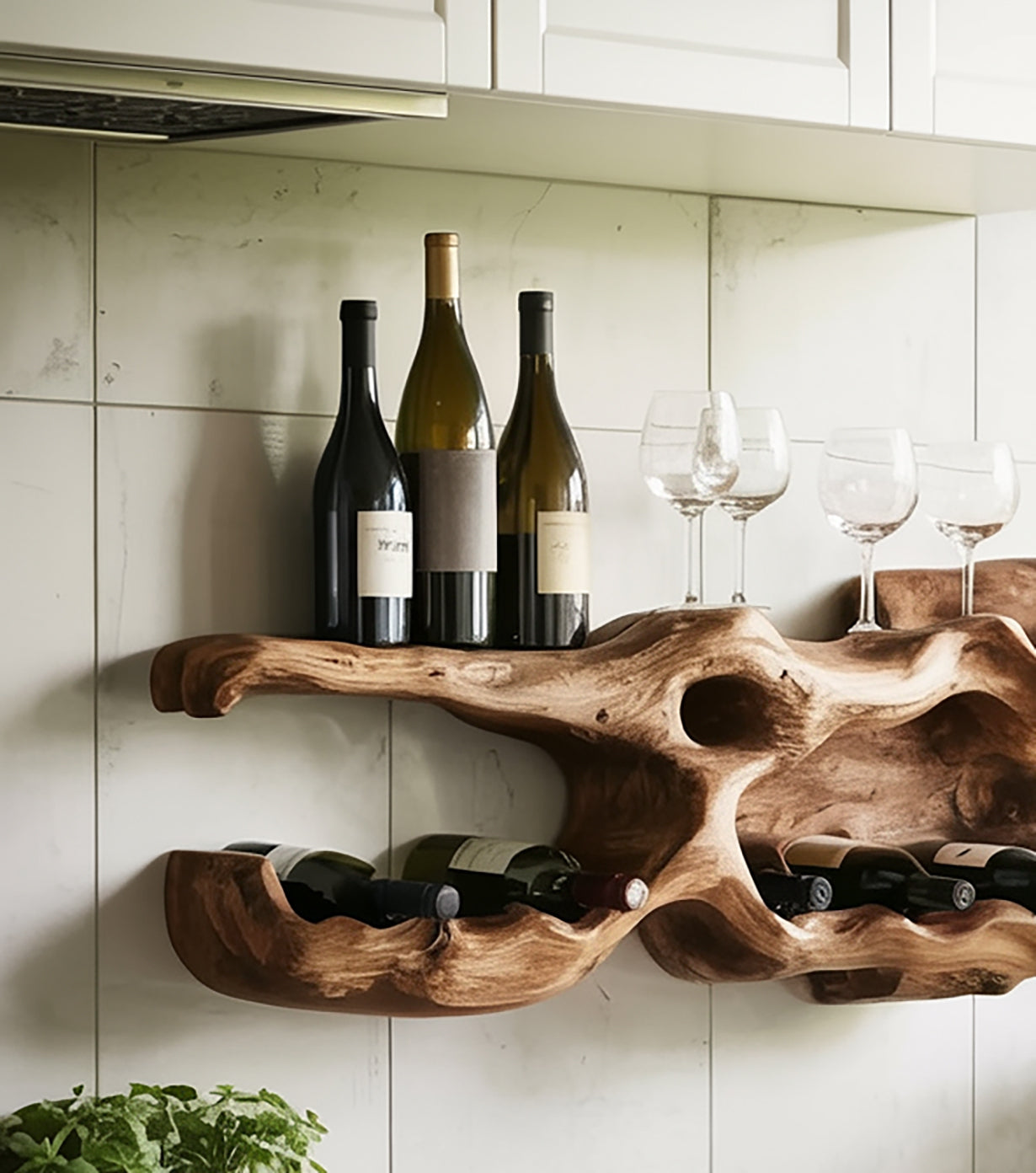 Handcrafted Solid Wood Wine Rack – Rustic Countertop Holder for Kitchen or Home Bar