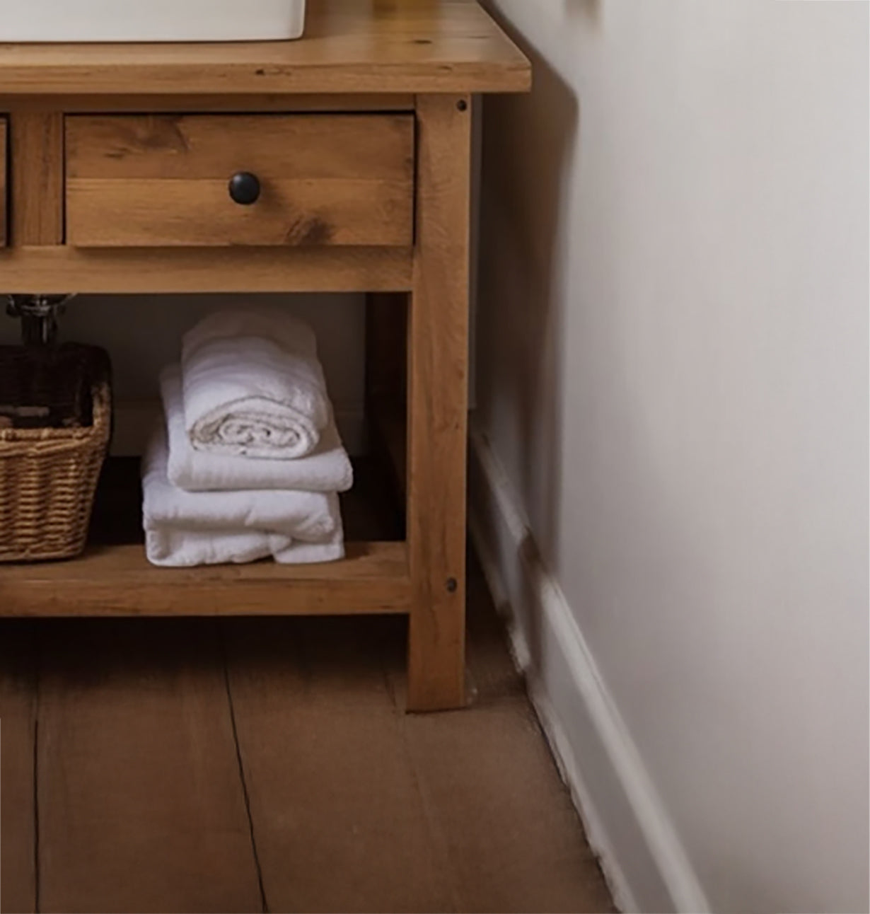 Rustic Solid Wood Bathroom Vanity with Storage Shelf & Drawers