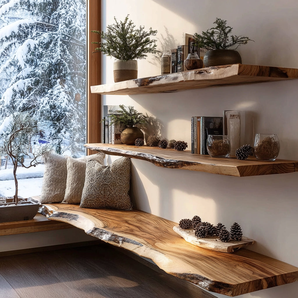 heavy loaded floating shelf with books decor solid wood