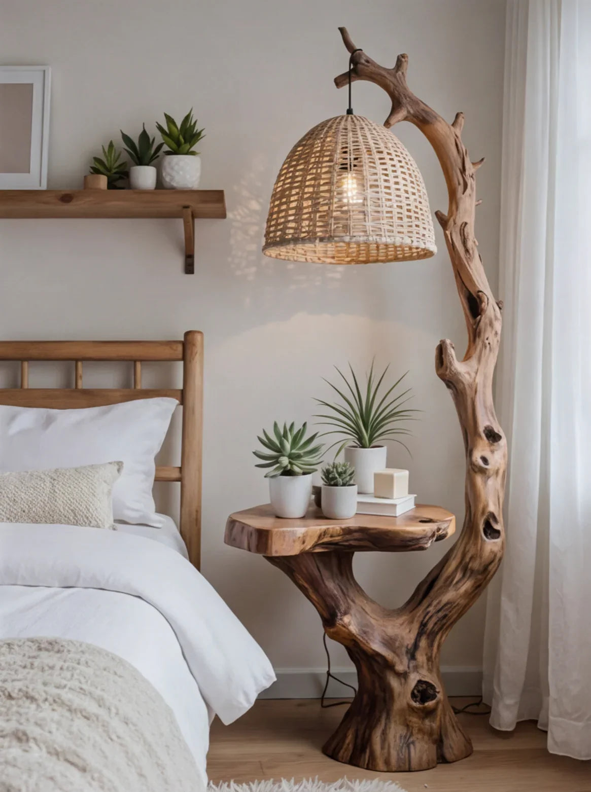 Floor lamp with side table for small spaces and reading corners