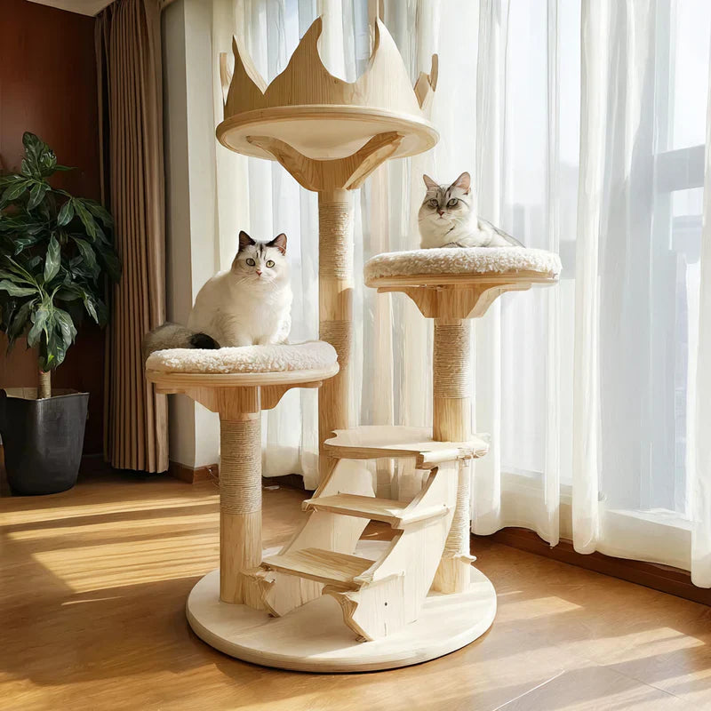 Rustic Wooden Cat Tree – Handmade Wall-Mount Climbing Tower Shelf, Unique Natural Cat Furniture
