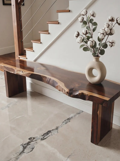Live Edge Solid Wood Bench – Handmade Rustic Entryway Table