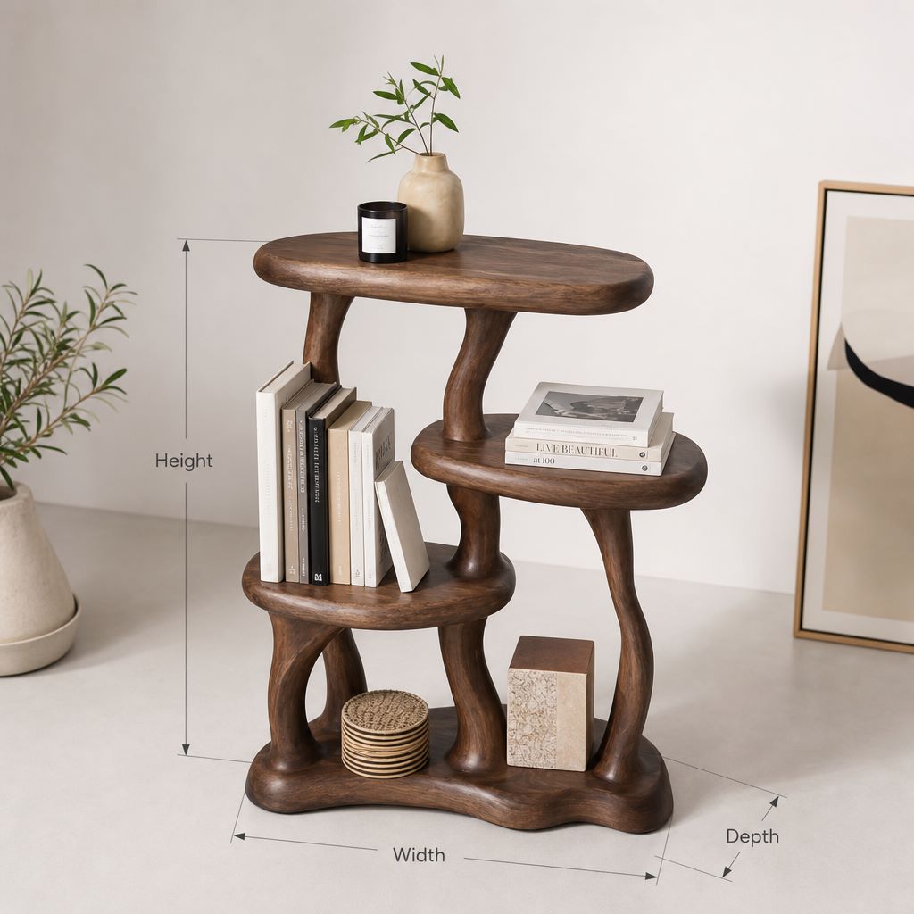Natural Driftwood Bookcase Nightstand – Rustic Bedroom Furniture