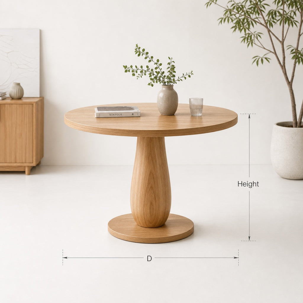 Round Solid Wood Pedestal Dining Table Handcrafted Solid Wood Center Table
