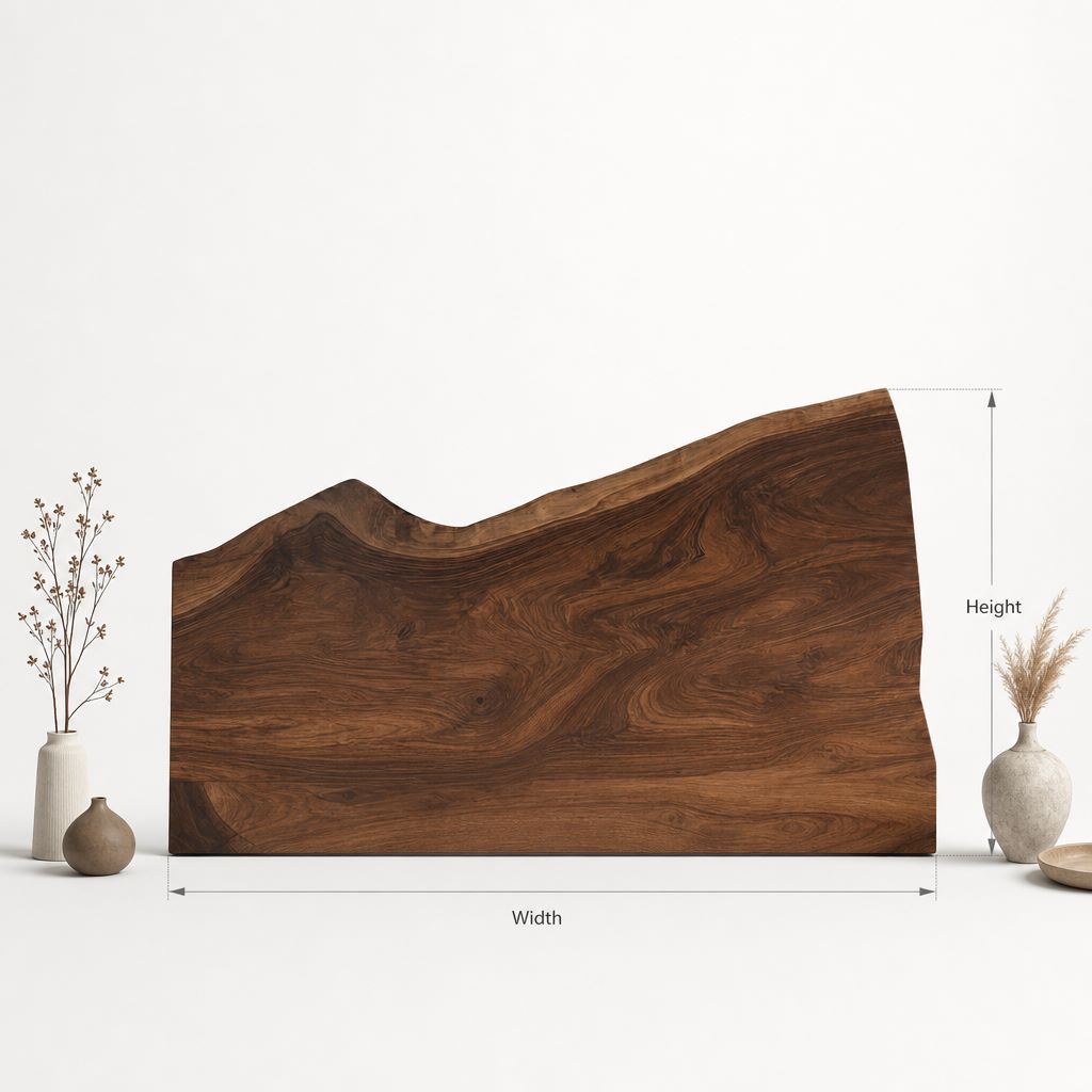 Modern Live Edge Wooden Headboard With Sculptural Design For Bedroom