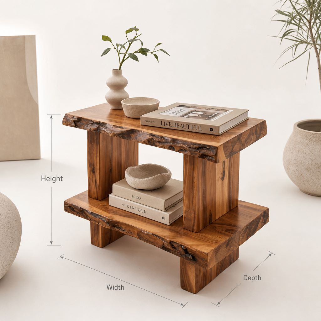 Handcrafted Solid Wood Live Edge Nightstand – Organic Two-Tier Bedside Table