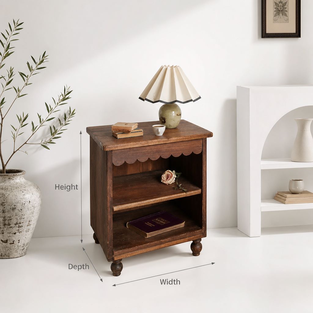 Rustic Solid Wood Bedside Table – Handmade Mid Century Modern Nightstand