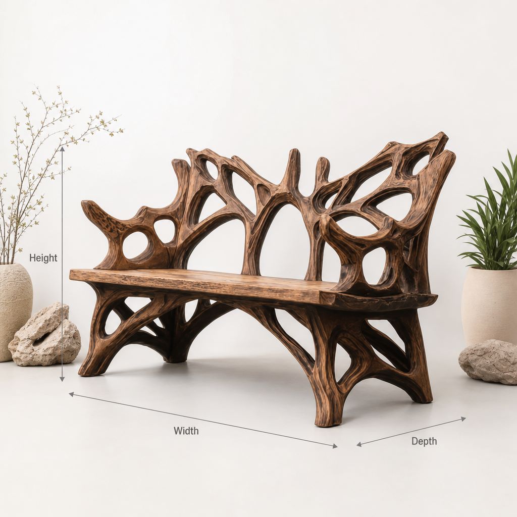 Farmhouse Porch Bench Seat – Rustic Mid Century Solid Wood Outdoor Bench