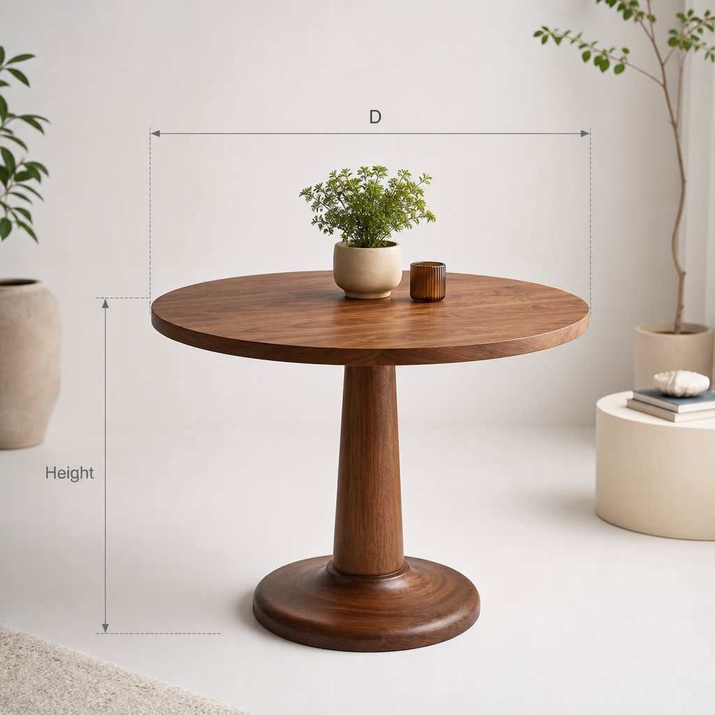 Rounded Square Dining Table for Two – Tulip Pedestal Leg, Dark Wood