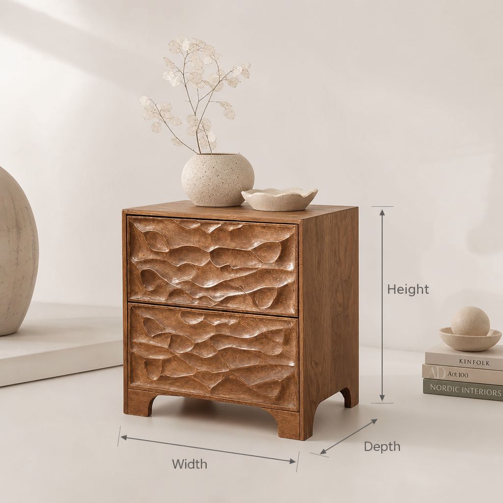 Handcrafted Solid Wood Nightstand – Modern Carved Bedside Table