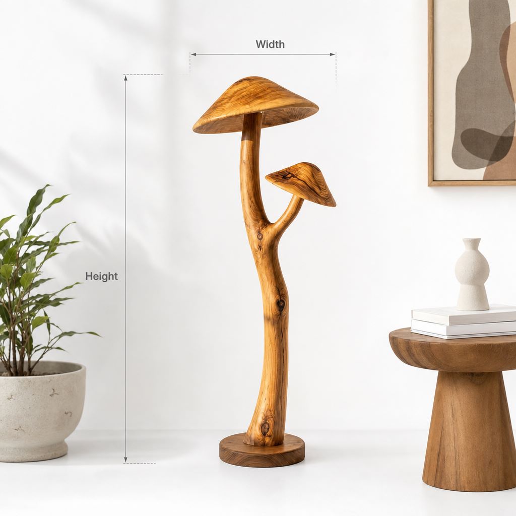 Dual Translucent Mushroom Floor Lamp on Sculpted Branch Stem