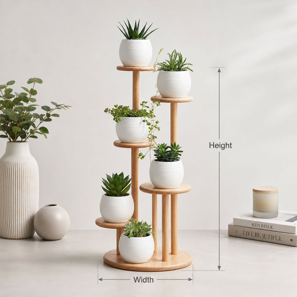 Handcrafted Solid Wood Spiral Tree Plant Stand