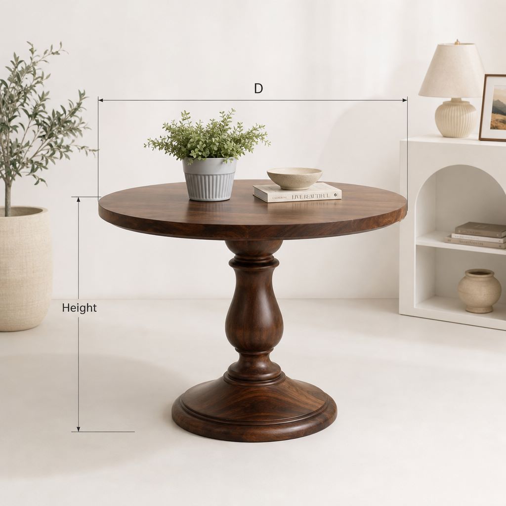 Solid Oak Round Dining Table – Tulip Pedestal Leg, 2–6 Person Circular Table for Dining Room & Kitchen Furniture