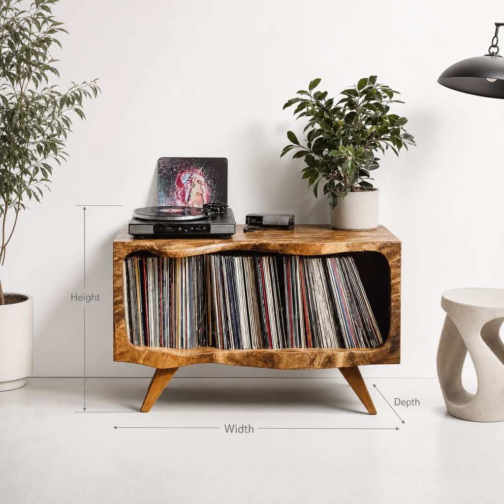 Handcrafted Wooden Record Player Stand – Natural Turntable Station with Storage