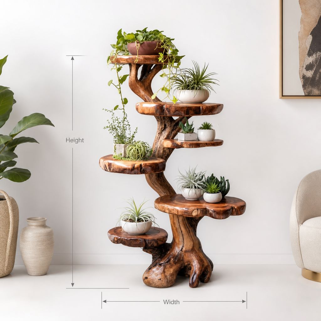 Rustic Tree Plant Stand Botanical Living Room
