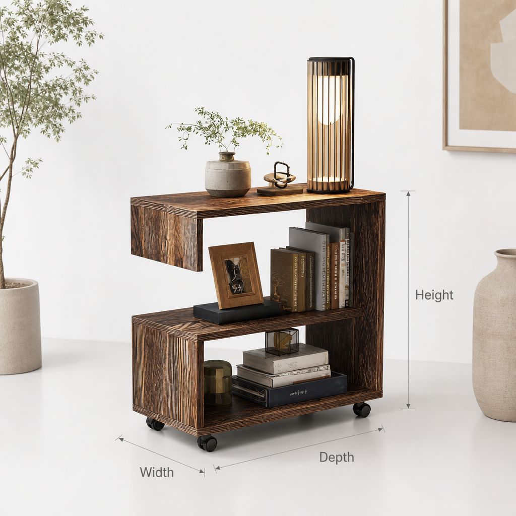Movable Nightstand Table – 2 Tier Modern End Unit with Rolling Wheels, Compact Side Furniture