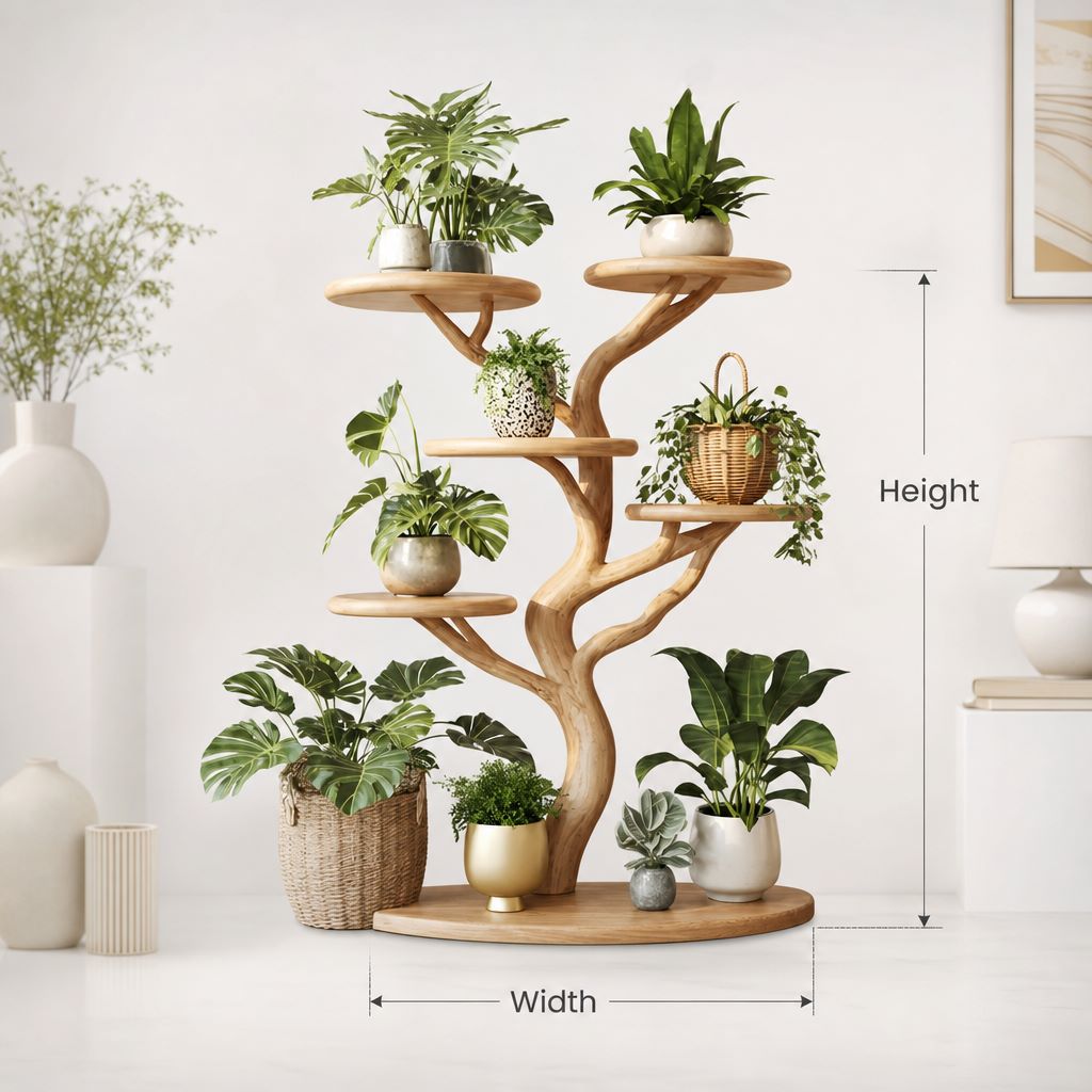 Rustic Tree Plant Shelf Indoor Green Display Living Room