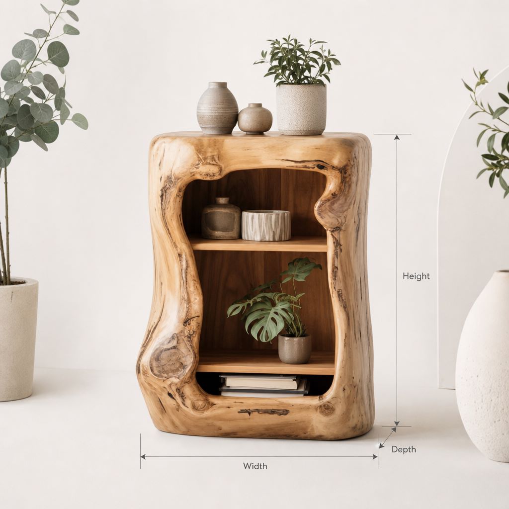 Live Edge Wood Nightstand – Handmade Natural Wood Bedside Table with Shelves