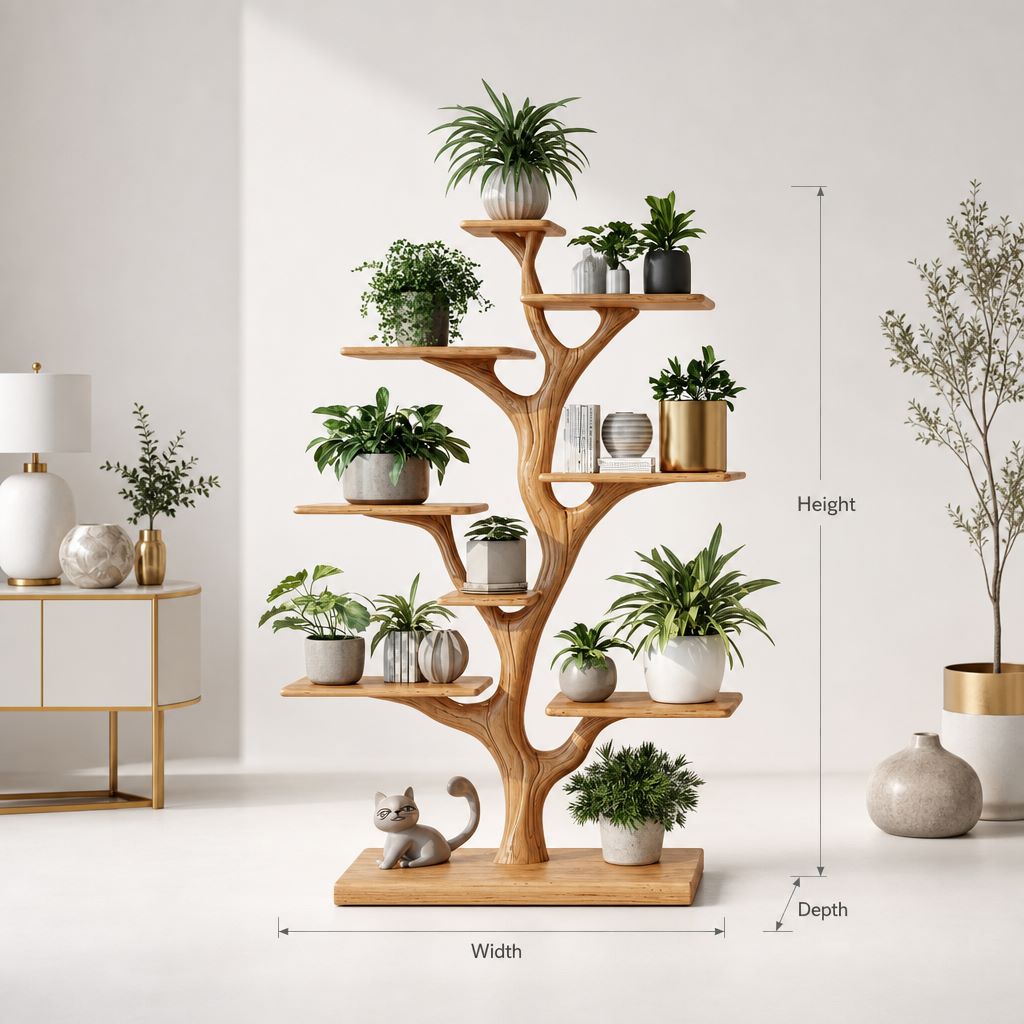 Rustic Tree Plant Shelf Organic Multi-Level Display Home Interior Decor