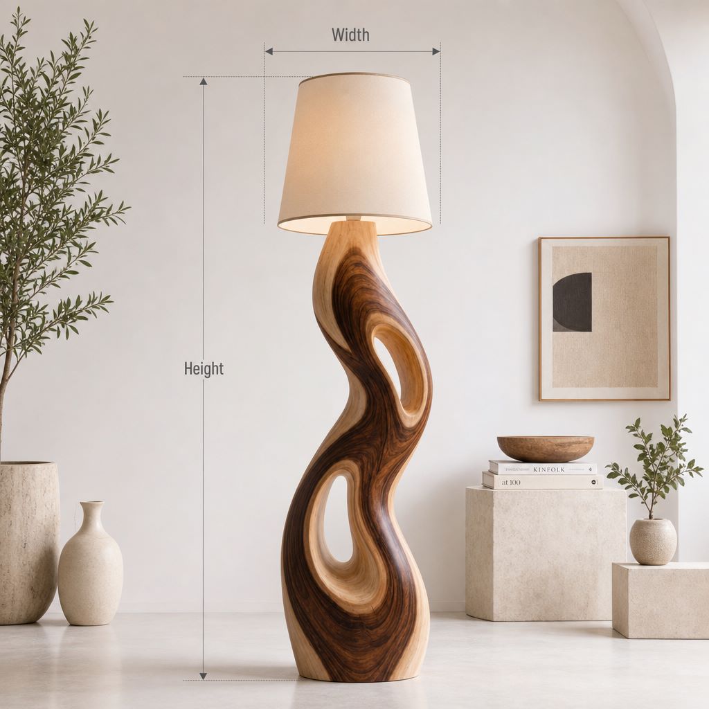 S-Curve Wooden Floor Lamp - Driftwood Standing Light With Dual Glow Openings