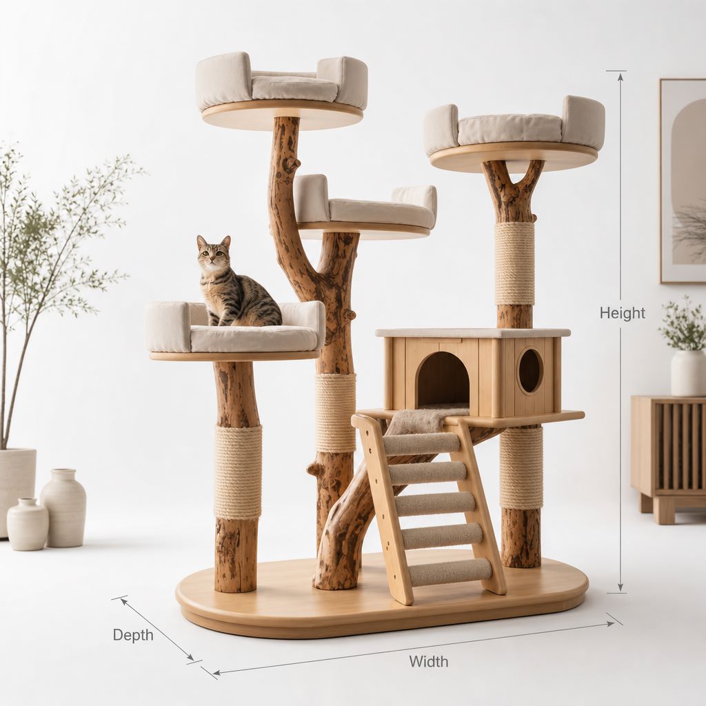 Cat Tree Made from Real Branches and Wicker – Perfect for Minimalist Homes