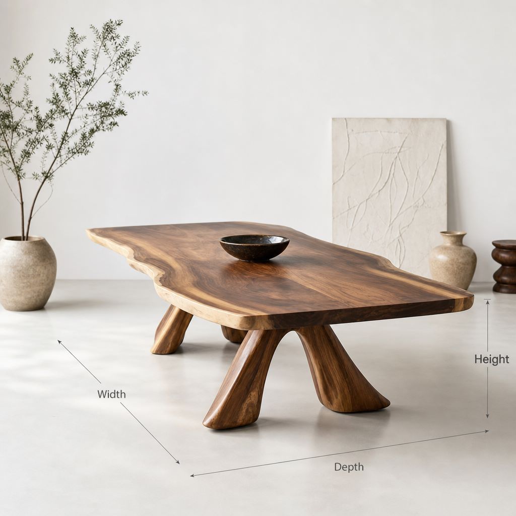 Handcrafted Solid Wood Live Edge Dining Table – Organic Sculptural Base