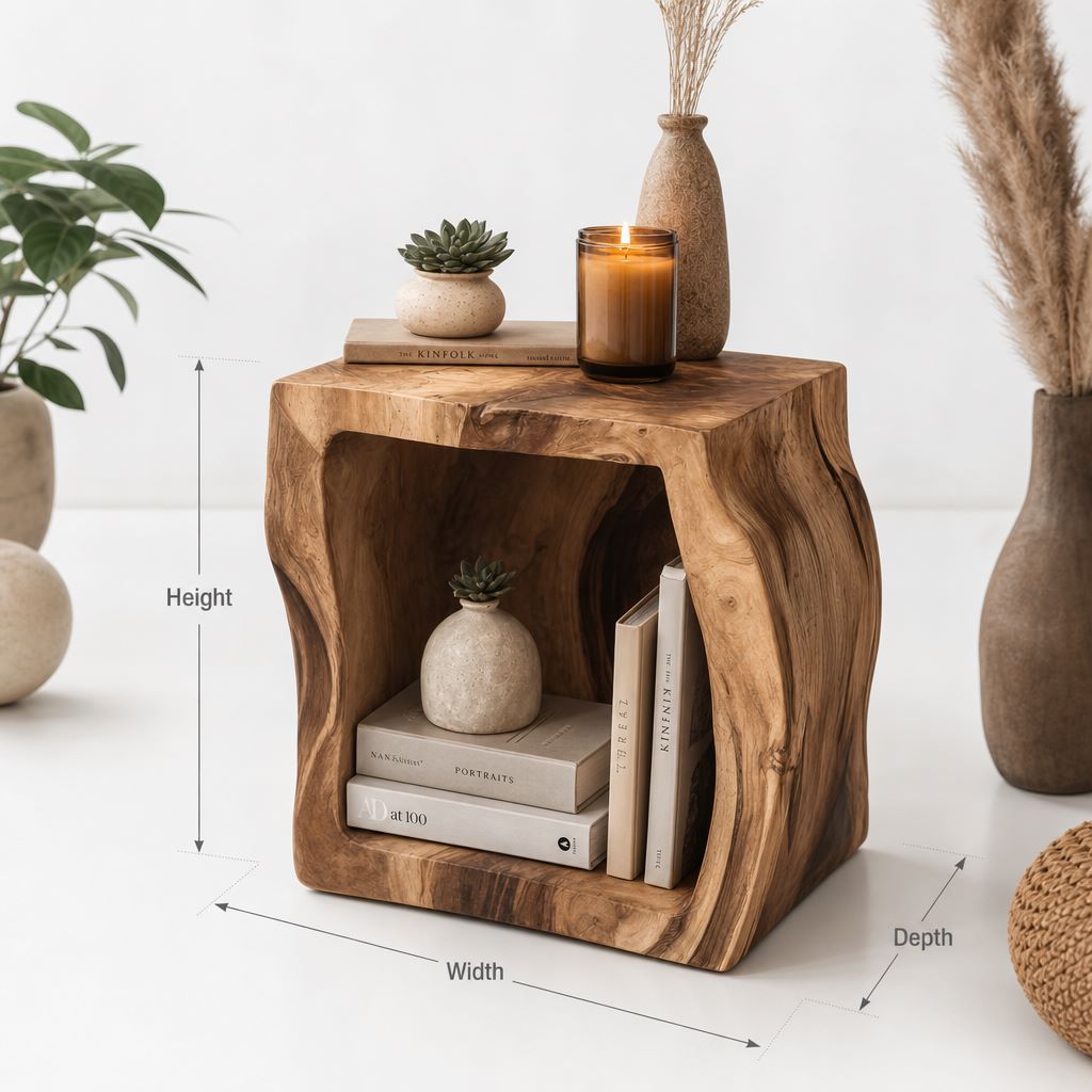 Live Edge Wooden Nightstand – Handmade Solid Wood Bedside Table with Shelf
