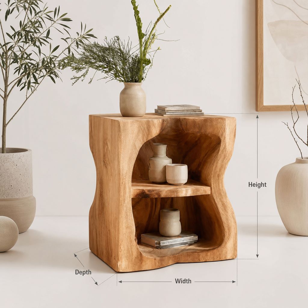 Ashdeco Solid Wood Nightstand – Rustic Sculptural Side Table for Bedroom