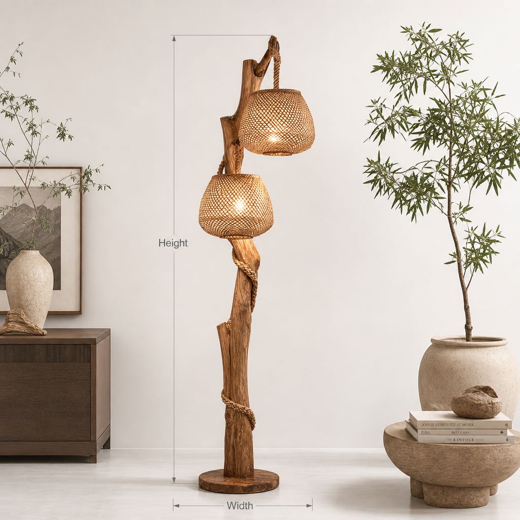 Tree Floor Lamp – Handmade Natural Wood Corner Lamp for Rustic Living Room Décor