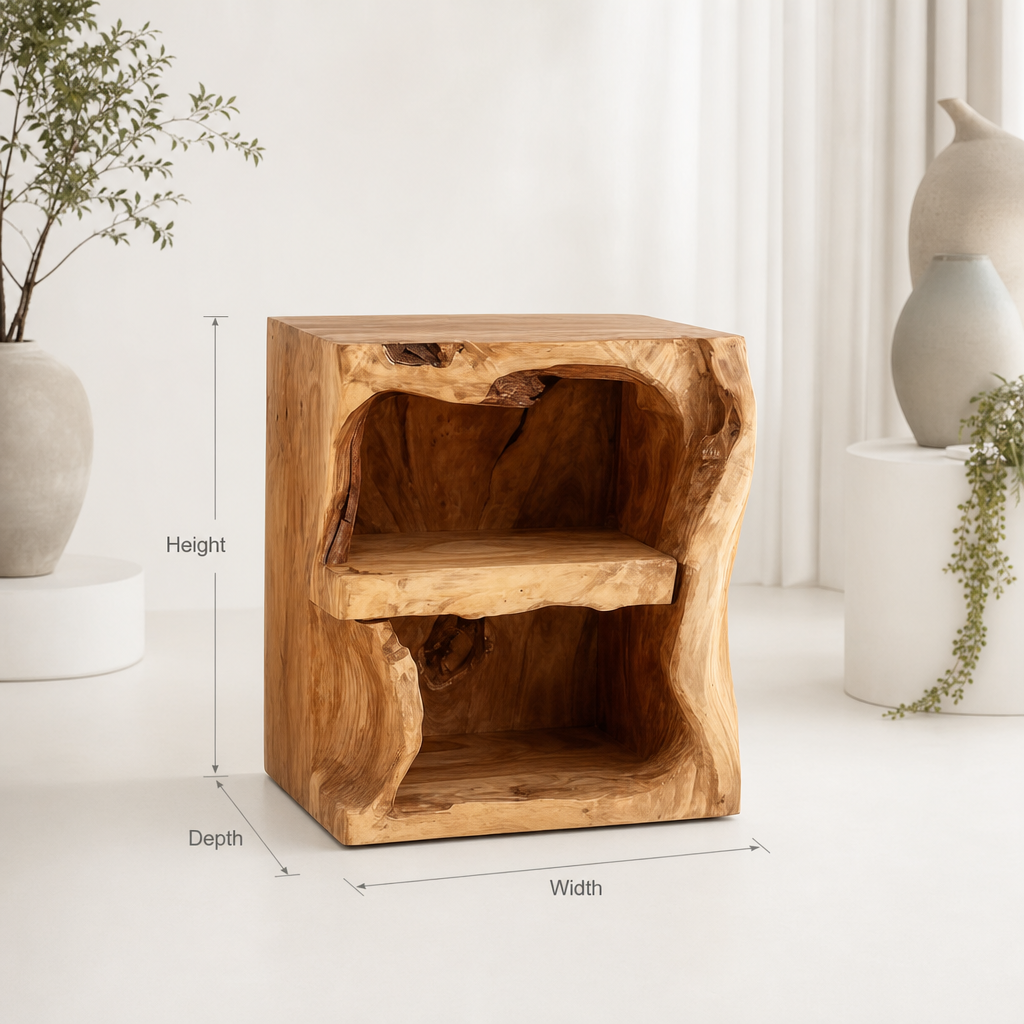 Handmade Nightstand with Drawer – Rustic Natural Wood Bedside Table for Bedroom
