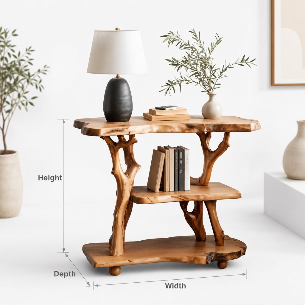 Solid Wood Tree Branch Nightstand – Rustic Free Standing Shelf