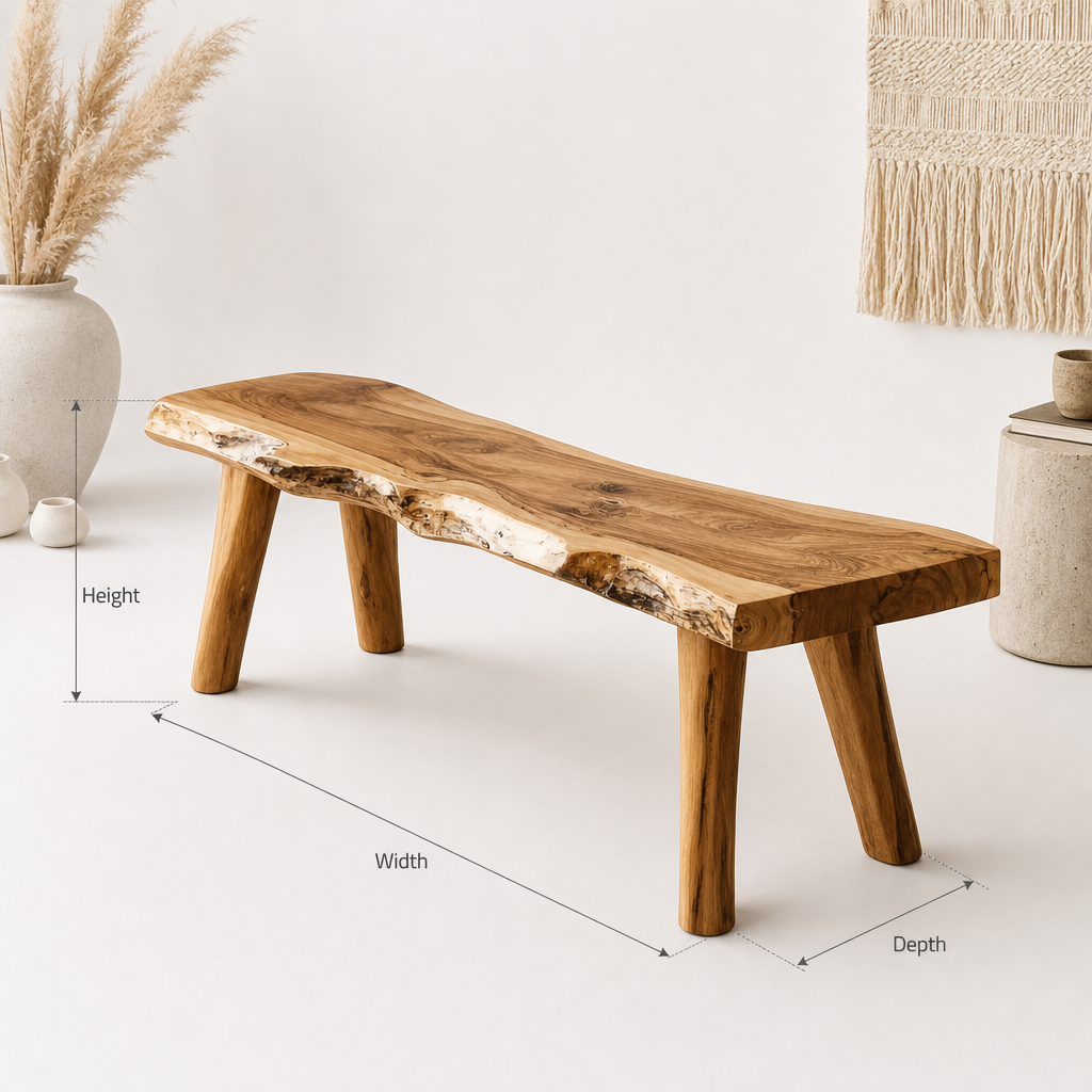 Live Edge Acacia Wood Bench: Rustic Modern Entryway Accent