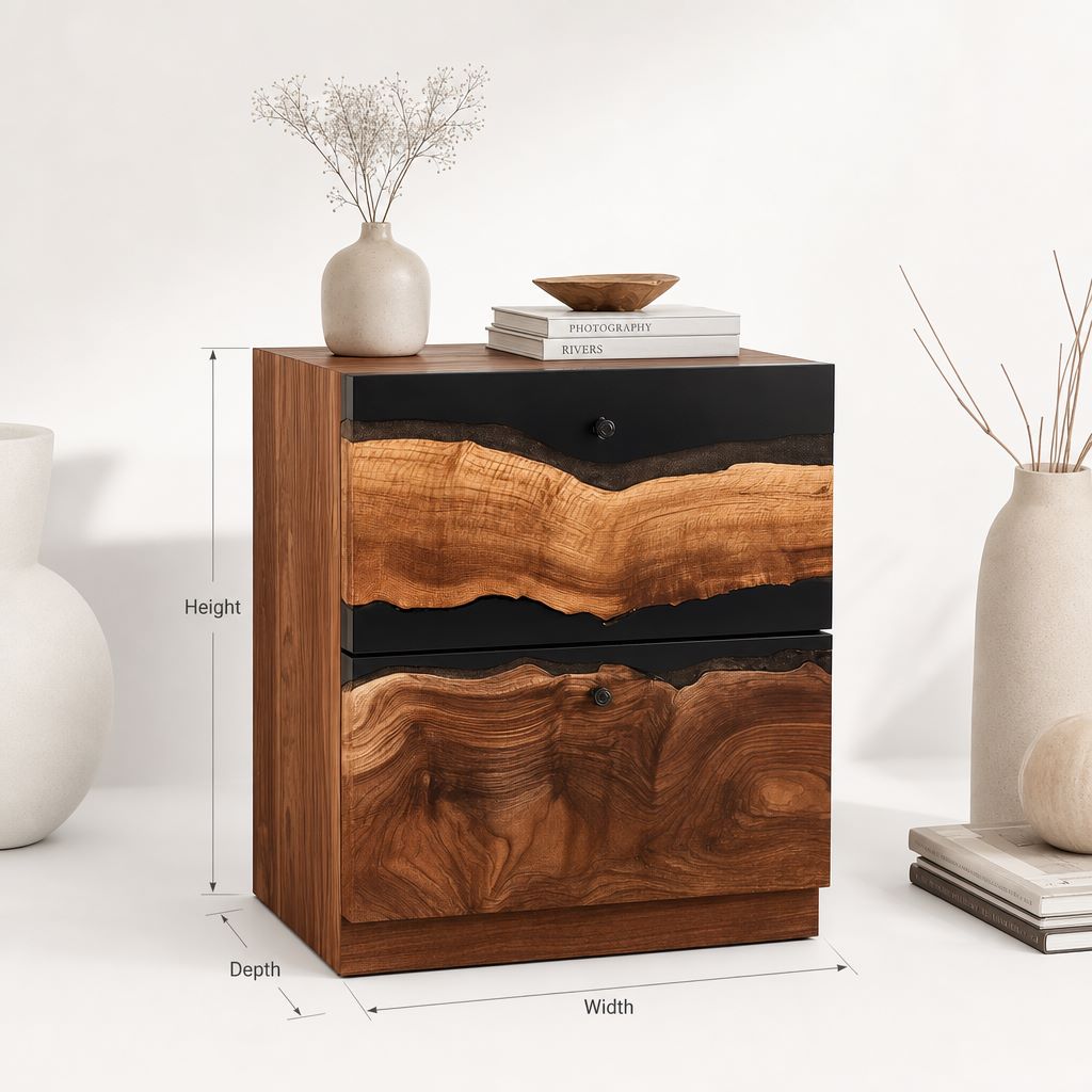Rustic Solid Wood Nightstand with Drawer and Open Shelf for Bedroom Decor