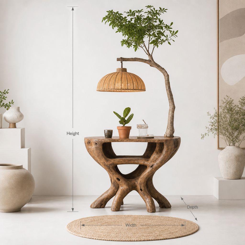 Sculptural Tree Branch Nightstand – Artisanal Solid Wood Bedside Table with Integrated Lamp