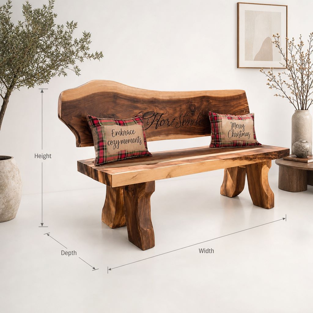 Handmade Live Edge Wooden Bench – Rustic Solid Wood Entryway & Garden Seating
