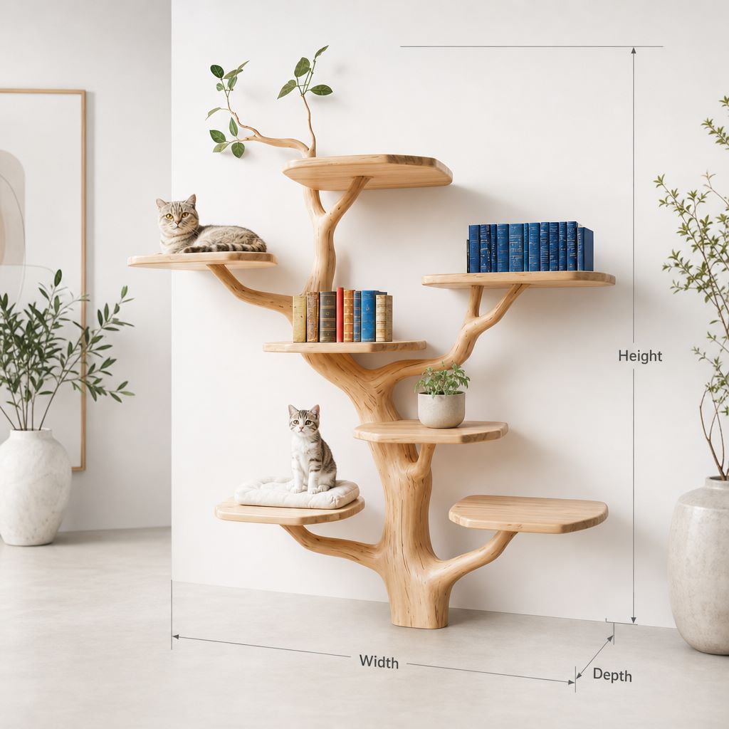 Handmade Wooden Cat Tree Tower – Rustic Cat Furniture for Large Cats