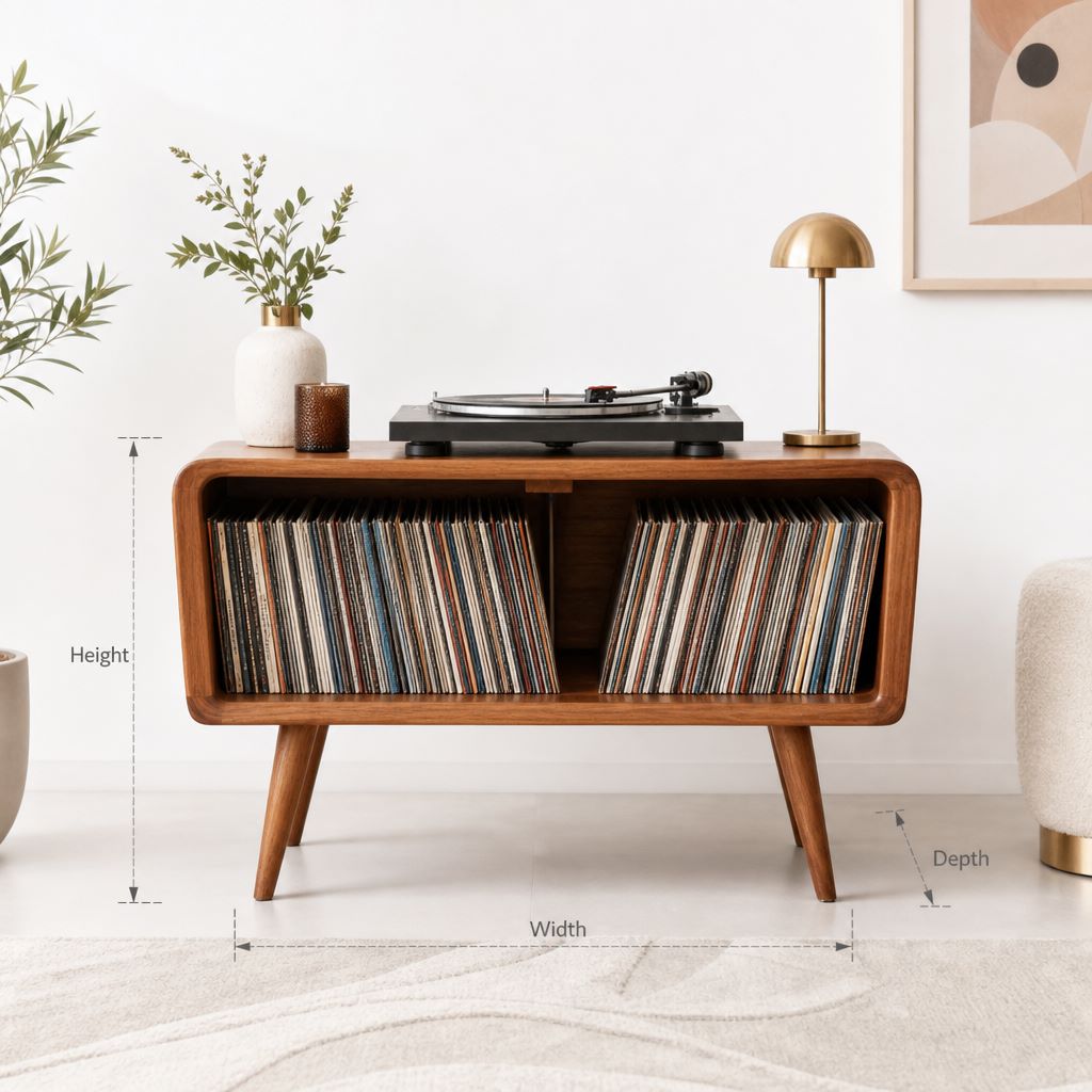 Media Cabinet – Record Player Stand with Vinyl Storage, Turntable Console Table & Display Shelf Organizer