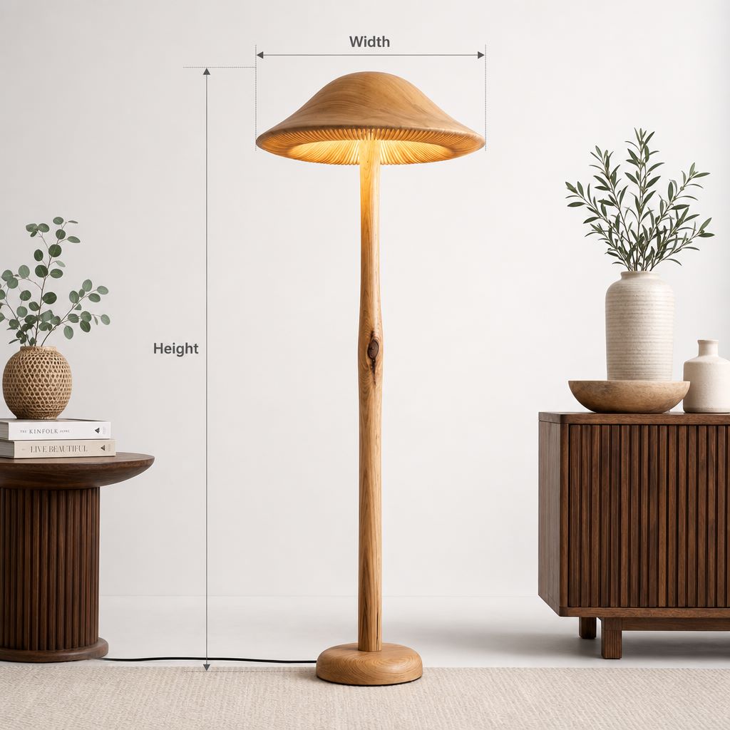 Translucent Parasol Mushroom Floor Lamp on Stripped Log Stem
