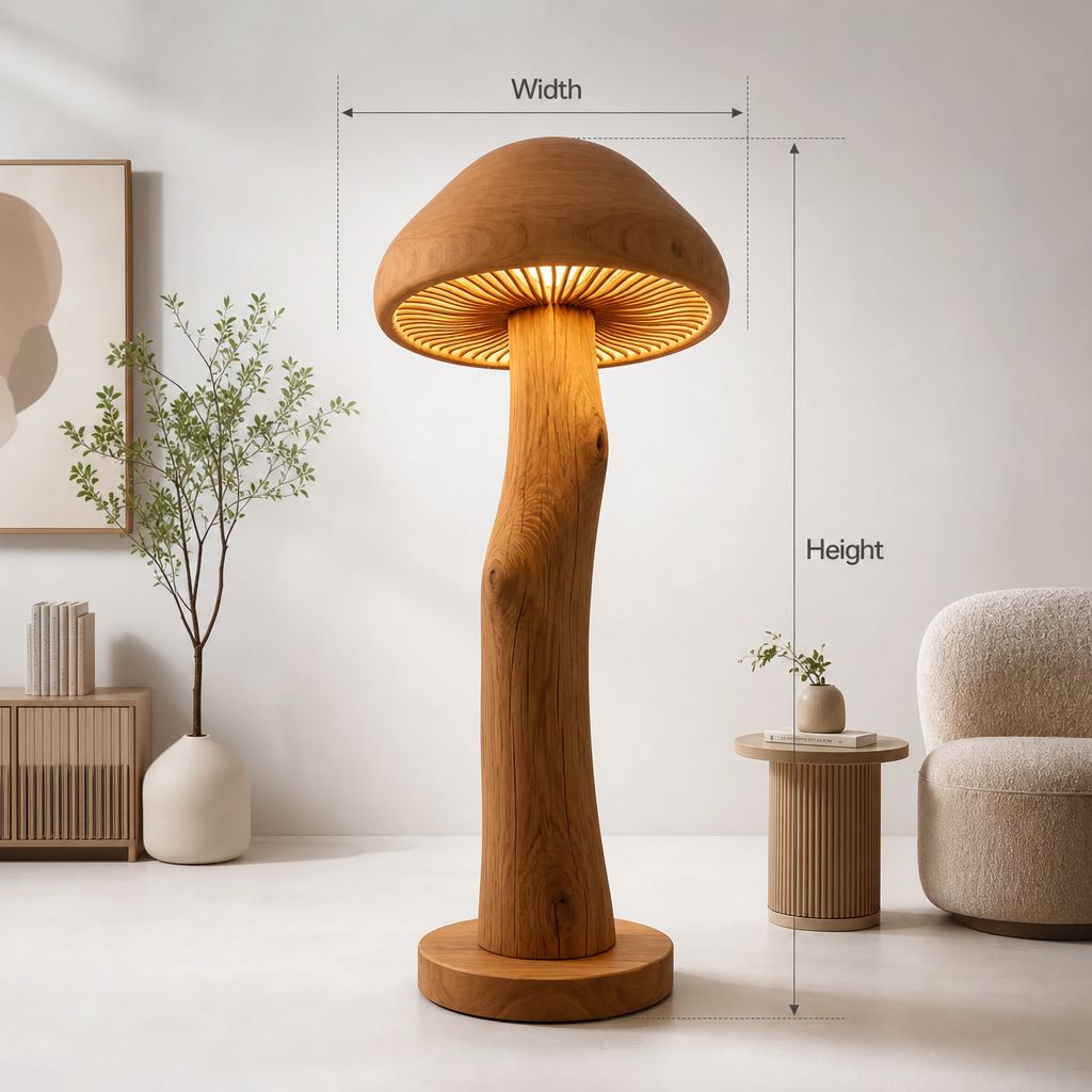 Giant Mushroom Floor Lamp with Hewn Trunk and Gill Glow