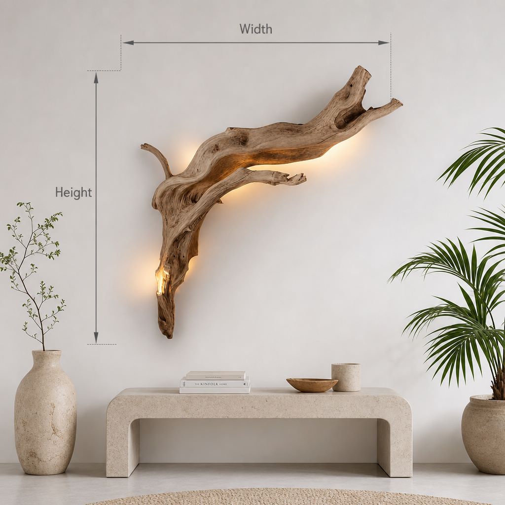 Driftwood Wall Sconce – Handcrafted Rustic Wooden Wall Lamp