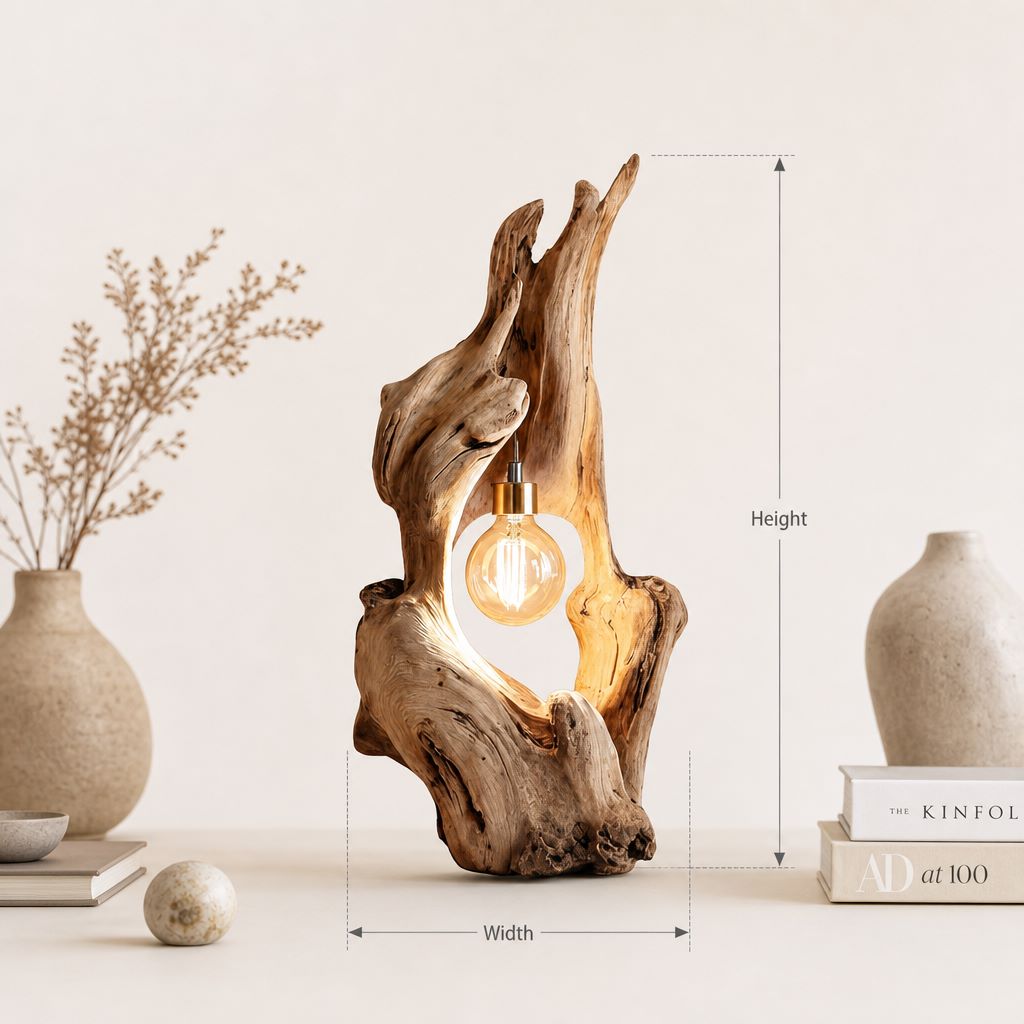 Handcrafted Driftwood Table Lamp – Rustic Natural Wood Bedside Lighting