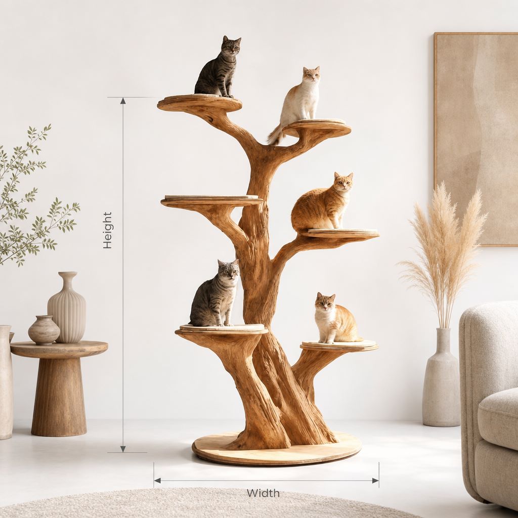 Artisanal Real Wood Cat Tree – Modern Luxury Cat Furniture with Tree Branch Design