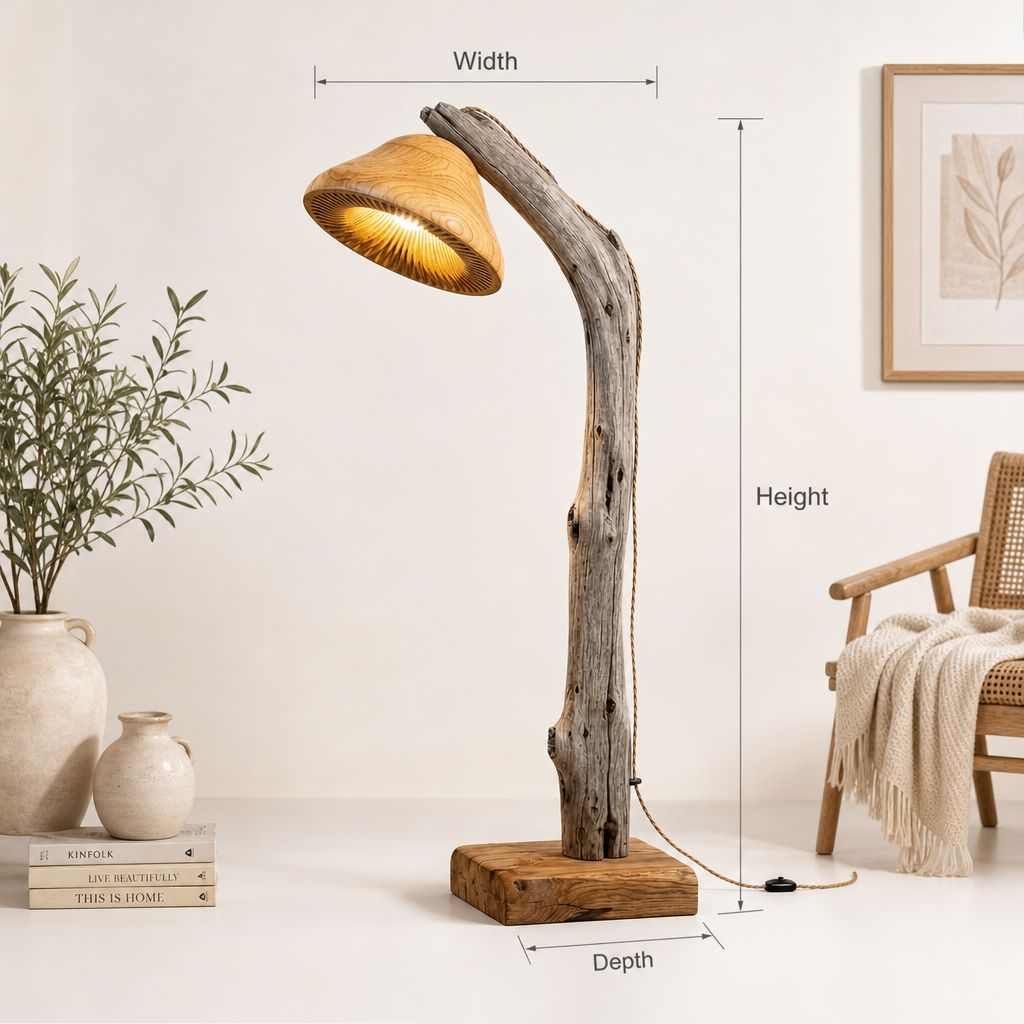 Arc Driftwood Reading Mushroom Floor Lamp with Tilted Gill Glow
