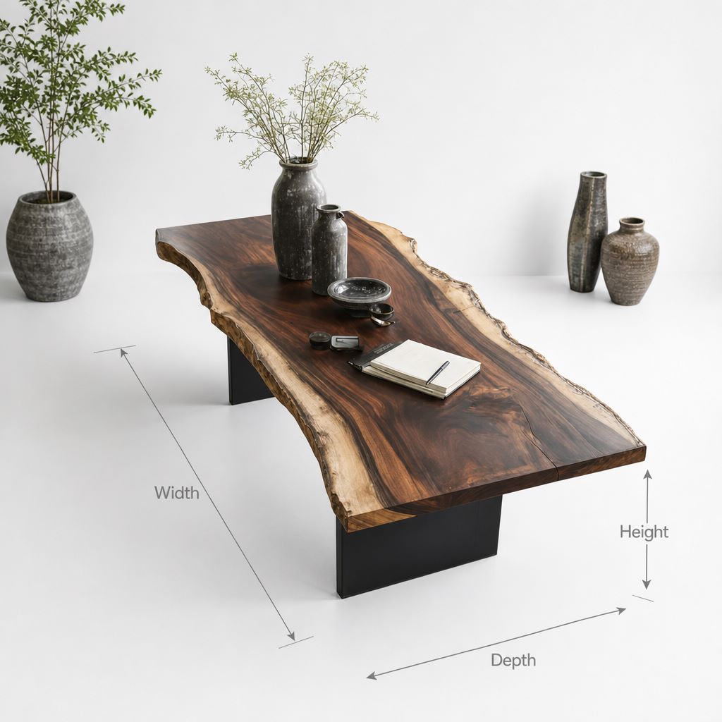 Luxury Live Edge Walnut Dining Table – Modern Solid Wood Slab Table for Home or Office