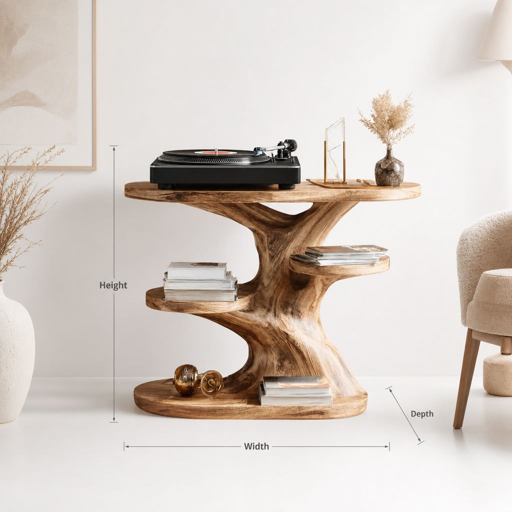 Handcrafted Solid Wood Record Player Stand – Farmhouse Turntable Station with Storage